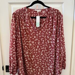 Fun 2 Fun Women's Red Floral Blouse